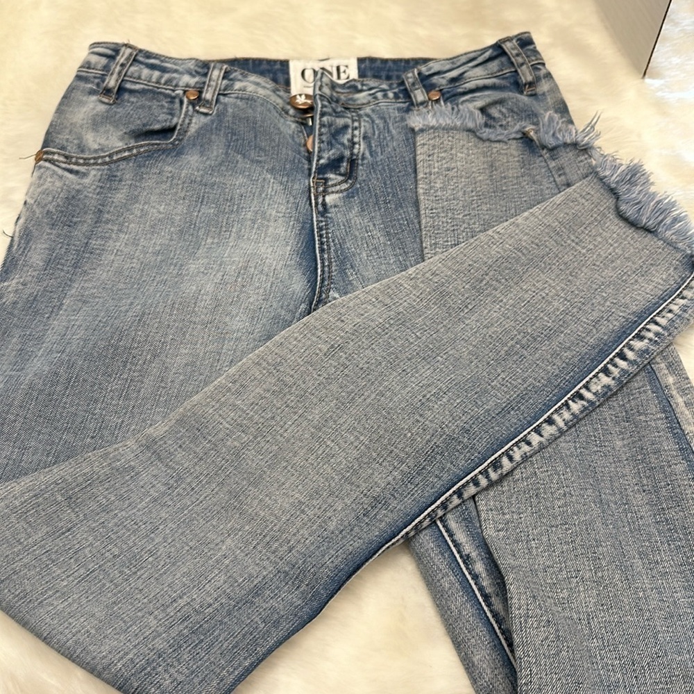 ONE By One teaspoon yard birds mid rise, skinny leg, inseam cut to 27” size 28